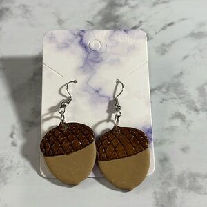 Handcrafted Acorn Dangle Earrings with Rubber Backs